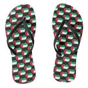 UAE Flag Colours Hearts Pattern Patriotic Flip Flops
