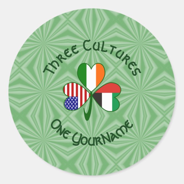 UAE Irish American Shamrock Flag Personalized  Classic Round Sticker (Front)