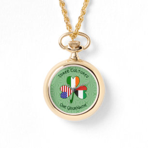 UAE Irish American Shamrock Flag Personalized  Watch