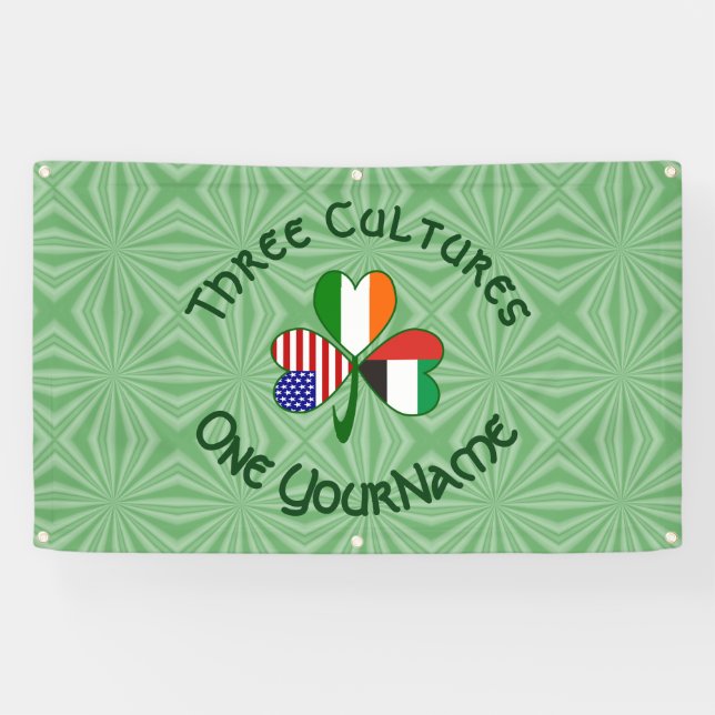 UAE Irish USA Flags Shamrock Personalized  Banner (Horizontal)