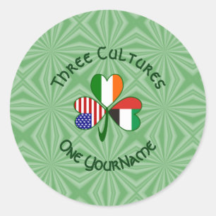 UAE Irish USA Flags Shamrock Personalized  Classic Round Sticker