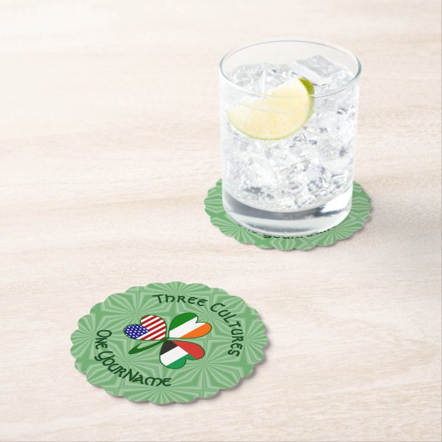 UAE Irish USA Flags Shamrock Personalized  Paper Coaster (Insitu)