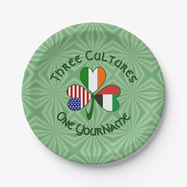 UAE Irish USA Flags Shamrock Personalized  Paper Plate (Front)