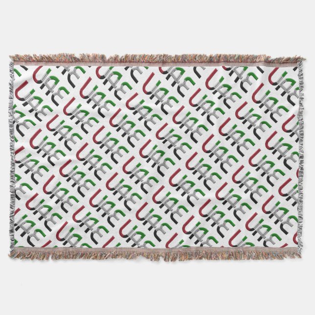 UAE United Arab Emirates Flag Colours Typography Throw Blanket (Front)