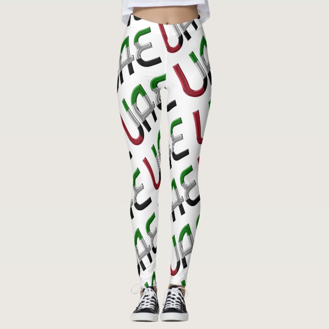 UAE United Arab Emirates Flag Typography Pattern Leggings (Front)
