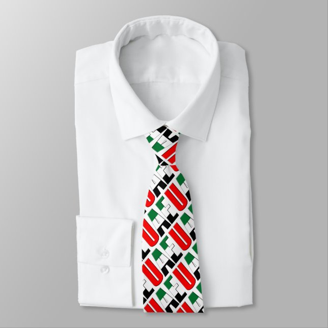 UAE United Arab Emirates Flag Typography Pattern Tie (Tied)
