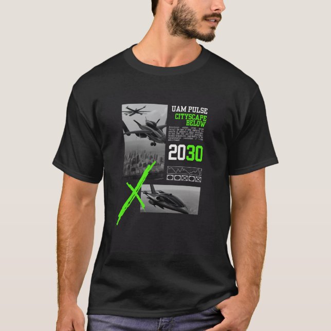 UAM PULSE CITYSCAPE BELOW for Air Taxi AAM VTOL T-Shirt (Front)