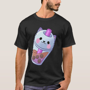 Ube Boba Cat Bubble Tea Purple Yam Cute Boba Cat T-Shirt