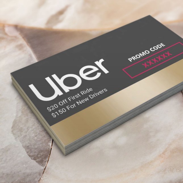 Uber Driver Modern Gold Border Referral Card (Creator Uploaded)