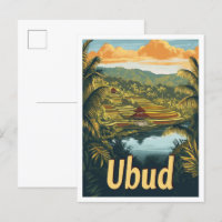 Ubud Bali Indonesia Vintage Travel Illustration