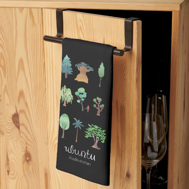 Ubuntu Tree Kitchen Towel (Black) (Thirds Fold)