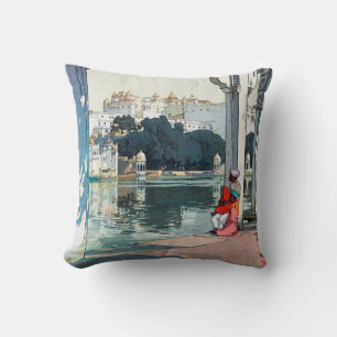 Udaipur Castle, India, Hiroshi Yoshida Throw Pillow