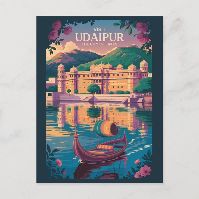 Udaipur India City Palace Illustration Travel Art Postcard (Front)