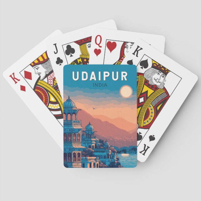 Udaipur India Illustration Travel Art Vintage Playing Cards (Back)