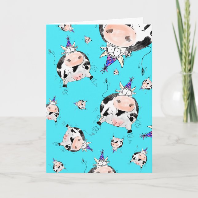 Udder-ly Amazing Cartoon Cow Birthday Card (Front)