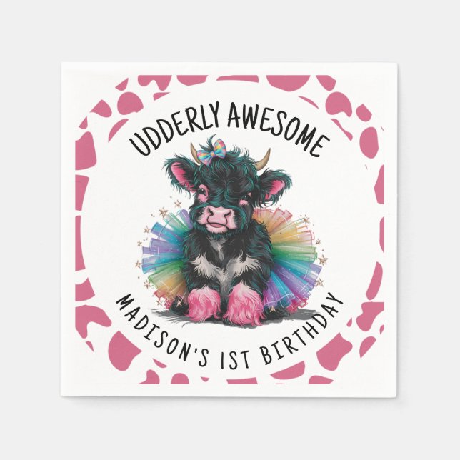 Udderly Awesome Tutu Highland Cow Print Napkin (Front)