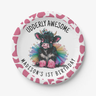 Udderly Awesome Tutu Highland Cow Print Paper Plate