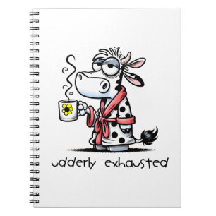 Udderly Exhausted Cow in a Robe Drinking Coffee Notebook