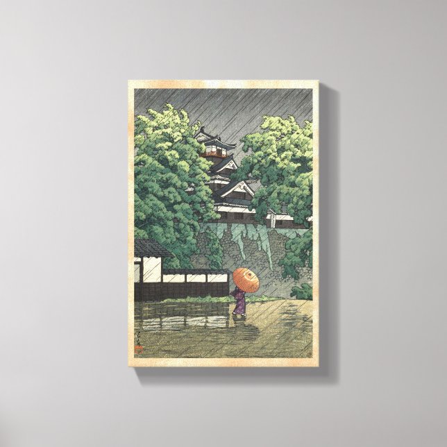 Udo Tower, Kumamoto Castle in rain Kawase Hasui Canvas Print (Front)