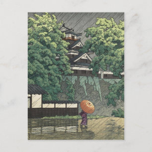 Udo Tower, Kumamoto Castle in Rain - Kawase Hasui Postcard