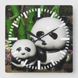 Ueno Zoo Panda Sign Square Wall Clock