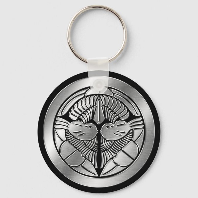 Uesugi Clan Kamon Silver Chrome Keychain (Front)