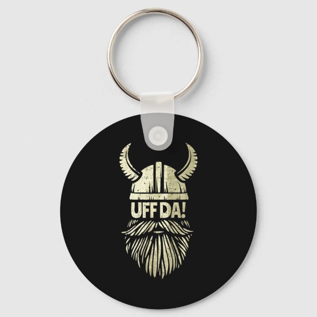 Uff Da Norwegian Quote Scandinavian Viking Helmet  Keychain (Front)