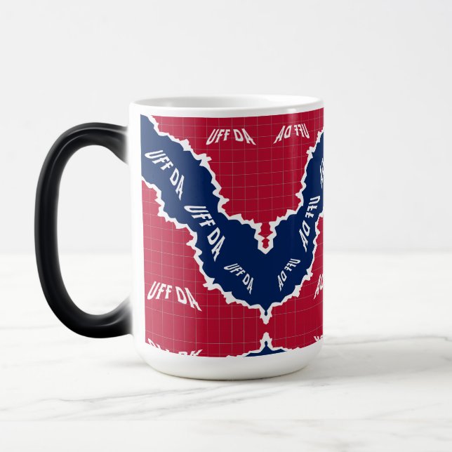 Uff Da sensory overload scandinavian Magic Mug (Left)