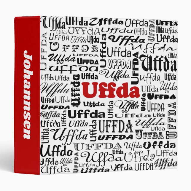 Uffda Funny Norwegian Expression Red Black Name 3  Binder (Front/Spine)