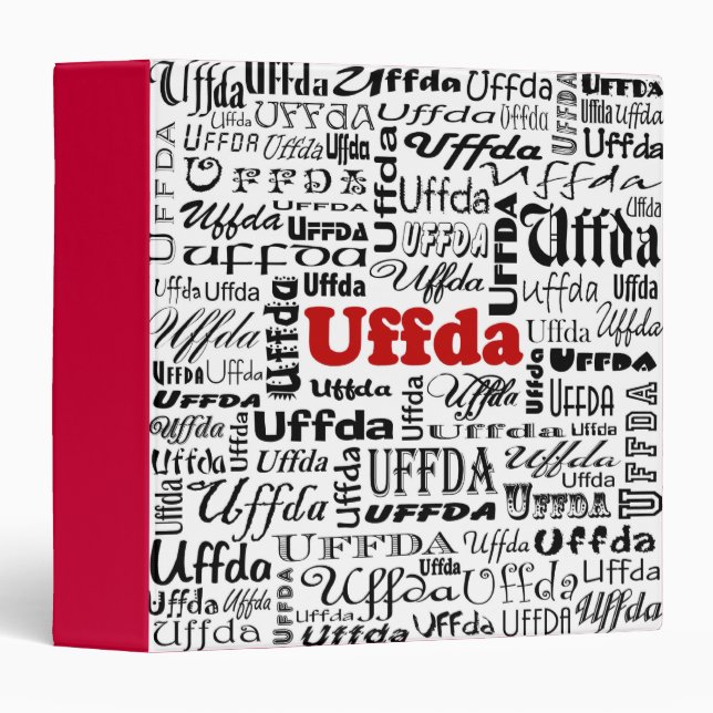 Uffda Funny Scandinavian Design Red Black Text Binder (Front/Spine)