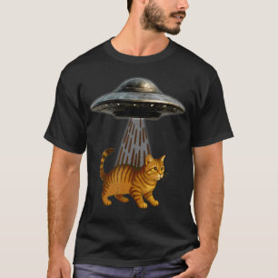 Ufo Abduction Cat Moon Day Funny Alien Invasion Ki T-Shirt