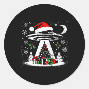 Ufo Abduction Christmas Tree - Funny Alien Xmas Lo Classic Round Sticker