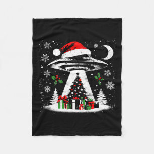 Ufo Abduction Christmas Tree - Funny Alien Xmas Lo Fleece Blanket