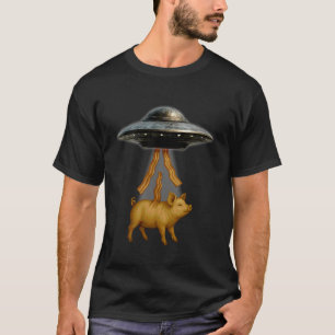 UFO Abduction Pig Moon Day Alien Invasion Farm Ani T-Shirt