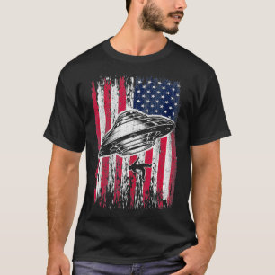 UFO Alien Abduction 4th Of July Gift USA Flag Alie T-Shirt