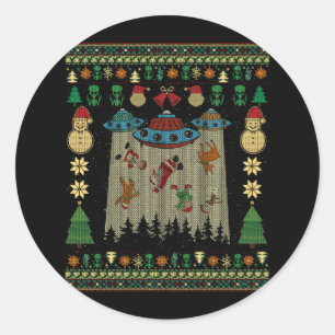 Ufo Alien Abduction Santa Gingerbread Ugly Christm Classic Round Sticker