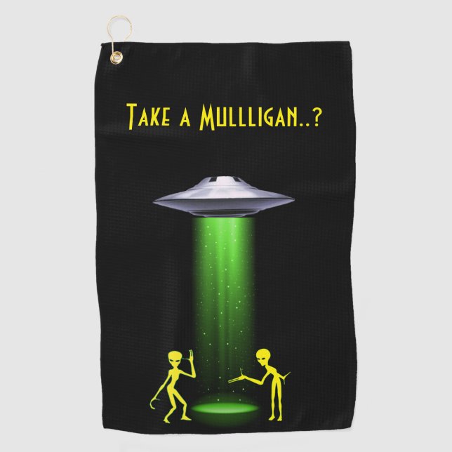 UFO Alien Abduction Truth Mulligan Golf Towel (Front)
