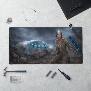 UFO Alien Archeologist Digging Site Paranormal Desk Mat