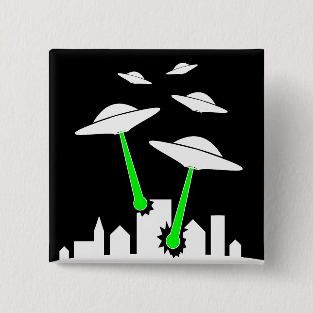UFO Alien Attack 2 Inch Square Button (Front)