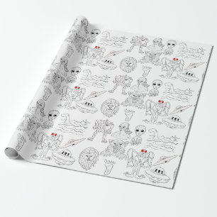 UFO, Alien, Bigfoot Cryptid Birthday Wrapping Paper
