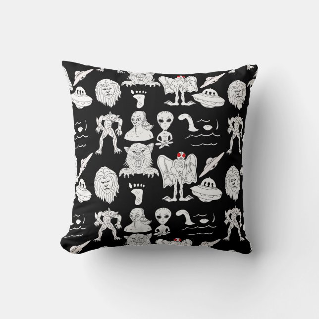 UFO, Alien, Bigfoot Cryptid  Throw Pillow (Front)