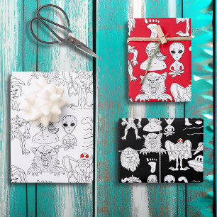 UFO, Alien, Bigfoot, Mothman, Dogman, Cryptids    Wrapping Paper Sheet