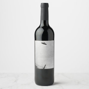 UFO Alien Extraterrestrial Spacecraft Top Secret Wine Label
