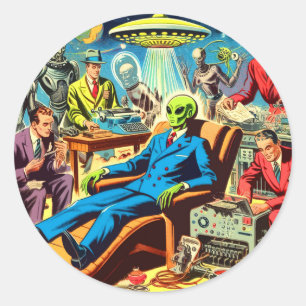 Ufo Alien Sci-fi Retro Comics Classic Round Sticker