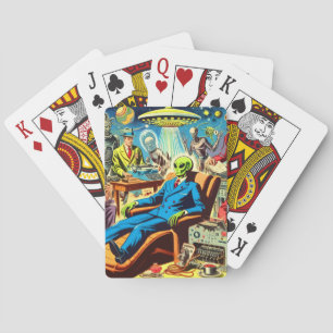 Ufo Alien Sci-fi Retro Comics Playing Cards
