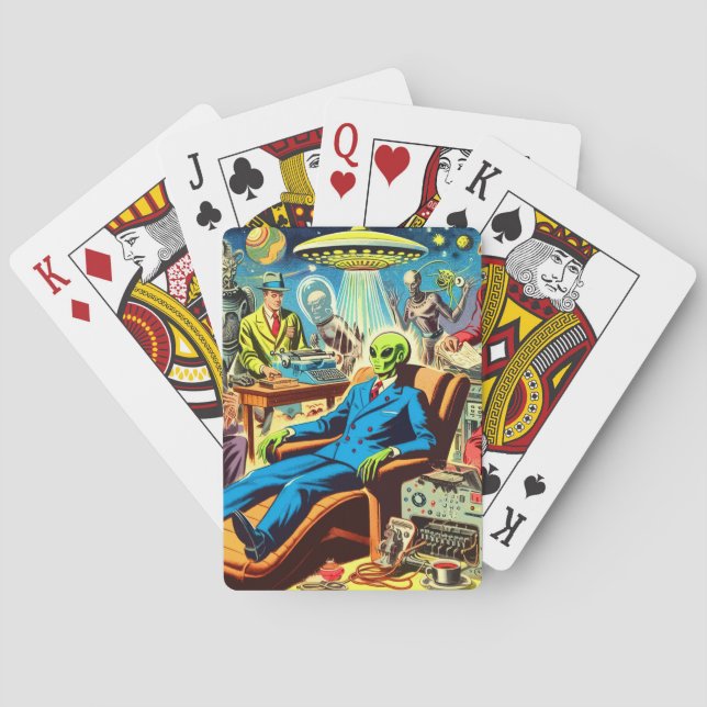 Ufo Alien Sci-fi Retro Comics Playing Cards (Back)