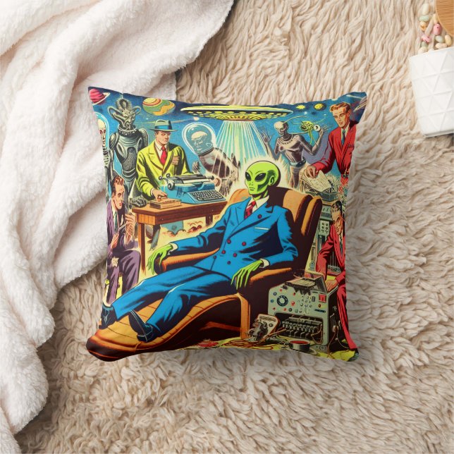 Ufo Alien Sci-fi Retro Comics Throw Pillow (Blanket)