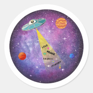 UFO Alien space spaceship star people Classic Round Sticker