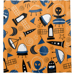 UFO alien, spaceships, kids pattern