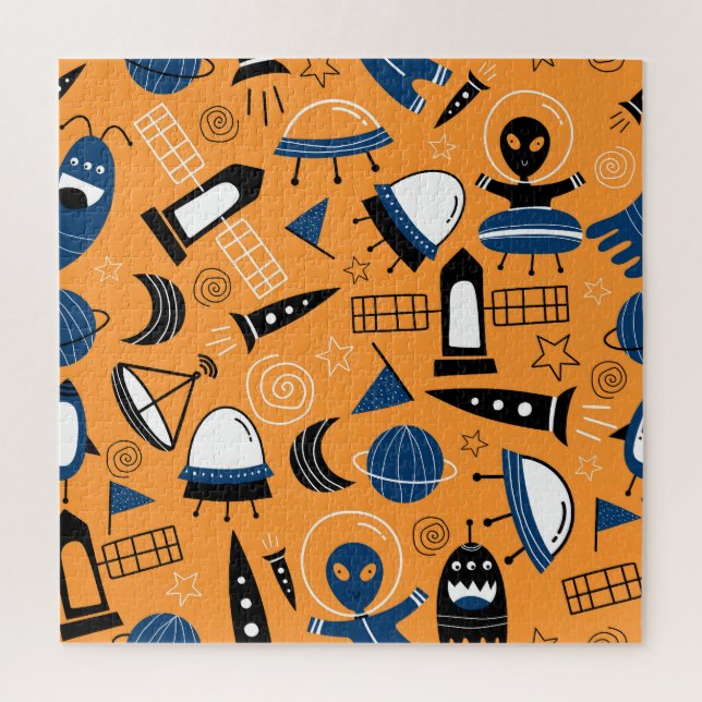 UFO alien, spaceships, kids pattern Jigsaw Puzzle (Vertical)